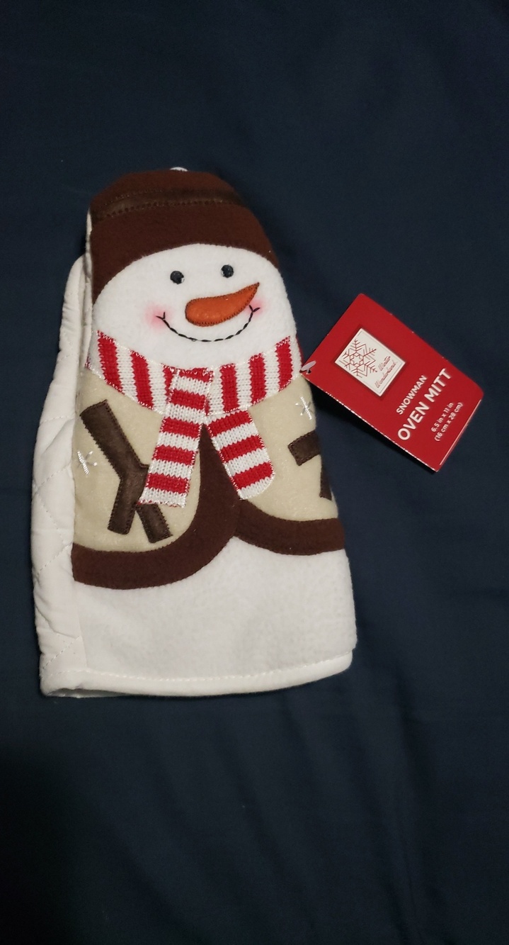 NWT-Snowman Holiday Oven Mitt - White, Brown, Red